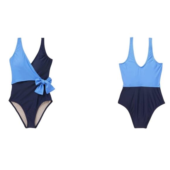 Kona Sol Blue Colorblock Wrap Front One-Piece Swimsuit Small NWT - Picture 8 of 12